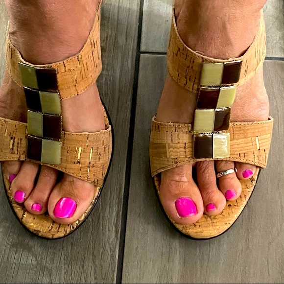 🦋Croft & Barrel heel sandals cork gold Sz 10 - Picture 4 of 10